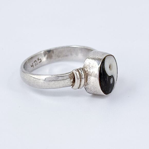 Vintage Sterling Silver 925 Yin Yang Ring Size 6 - Picture 4 of 10